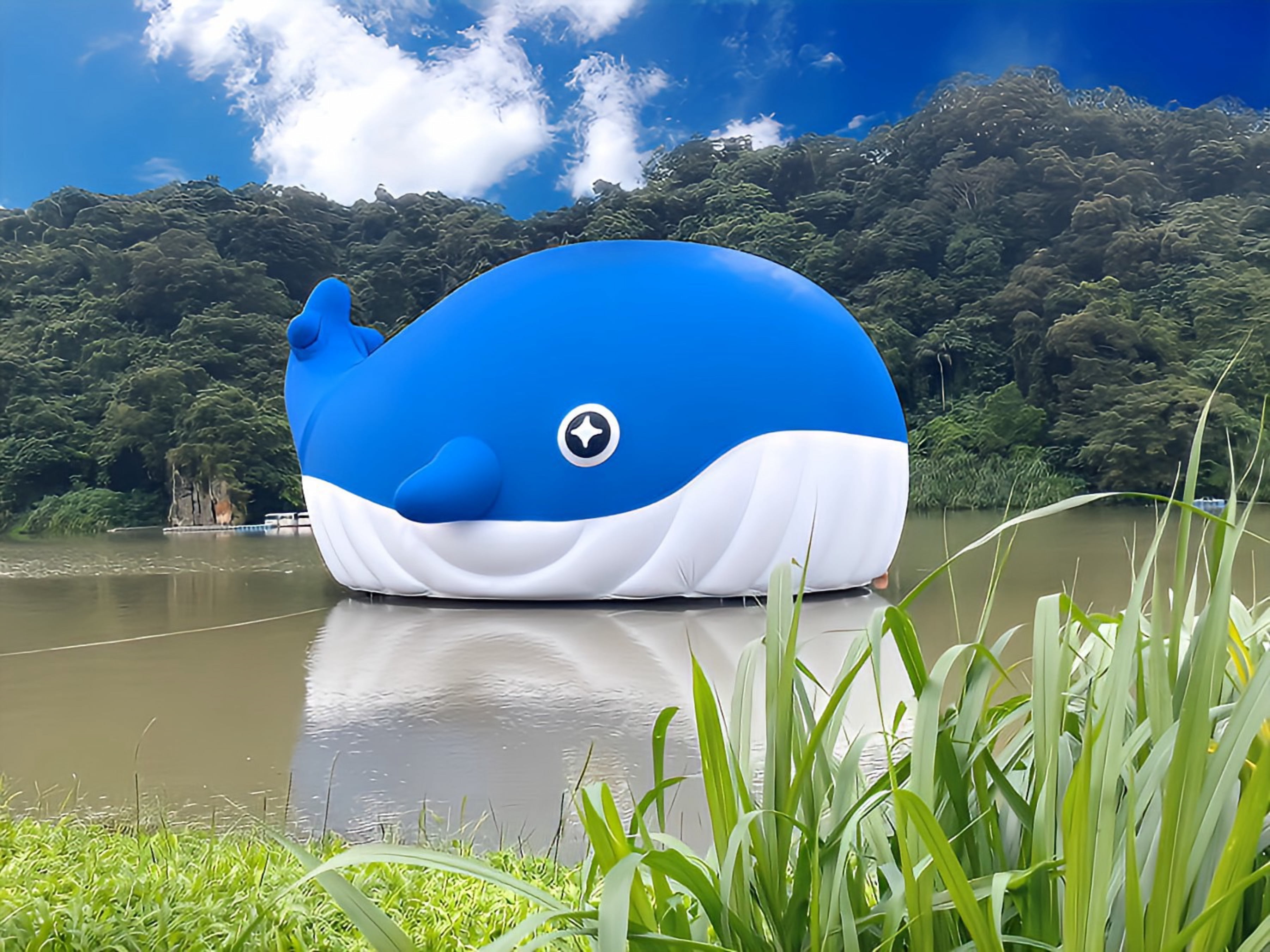 超療癒！巨型鯨魚游進碧潭　水舞新地景「鯨」艷亮相至8月底
