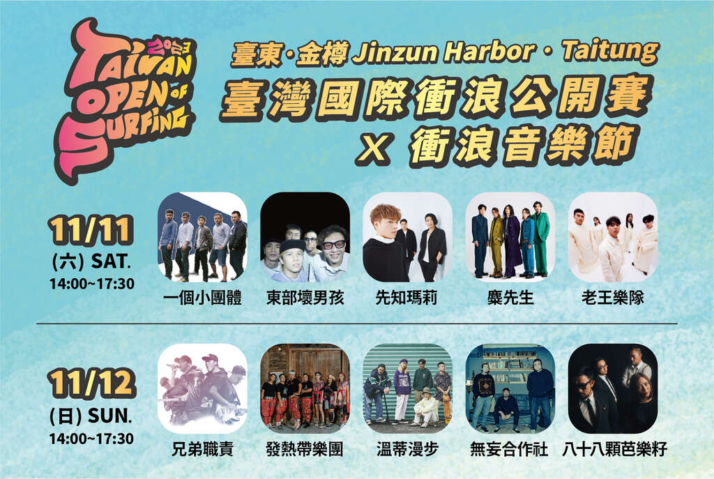 全台最嗨海上賽事！台灣國際衝浪賽金樽開衝　首辦衝浪音樂節11/11、12登場